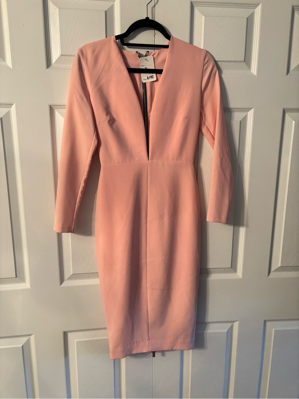 Blush Pink V-Neck Long Sleeve Sheath Dress